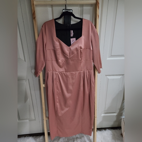 NWT Deadly Dames by Micheline Pitt Satin Dusty Mauve Retro/Pin-up style dress - Picture 2 of 4